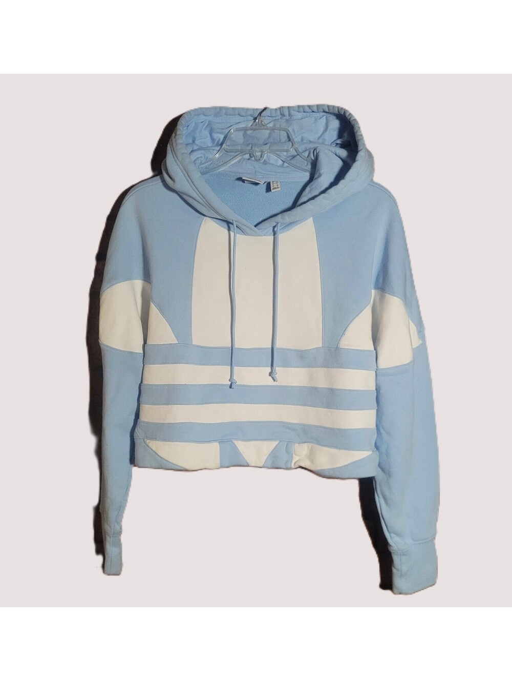 Adidas Originals Women's Large Logo Loose Fit Cropped Sky White Hoodie - Sz XS